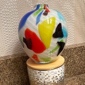 Crate &‎ Barrel Colorful Abstract Glass Bud Vase